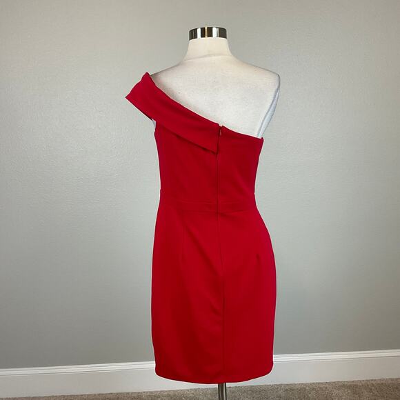 AQUA Women's Cocktail Dress Size 6 Red Crepe Sleeveless One Shoulder Mini Sheath - Picture 6 of 10